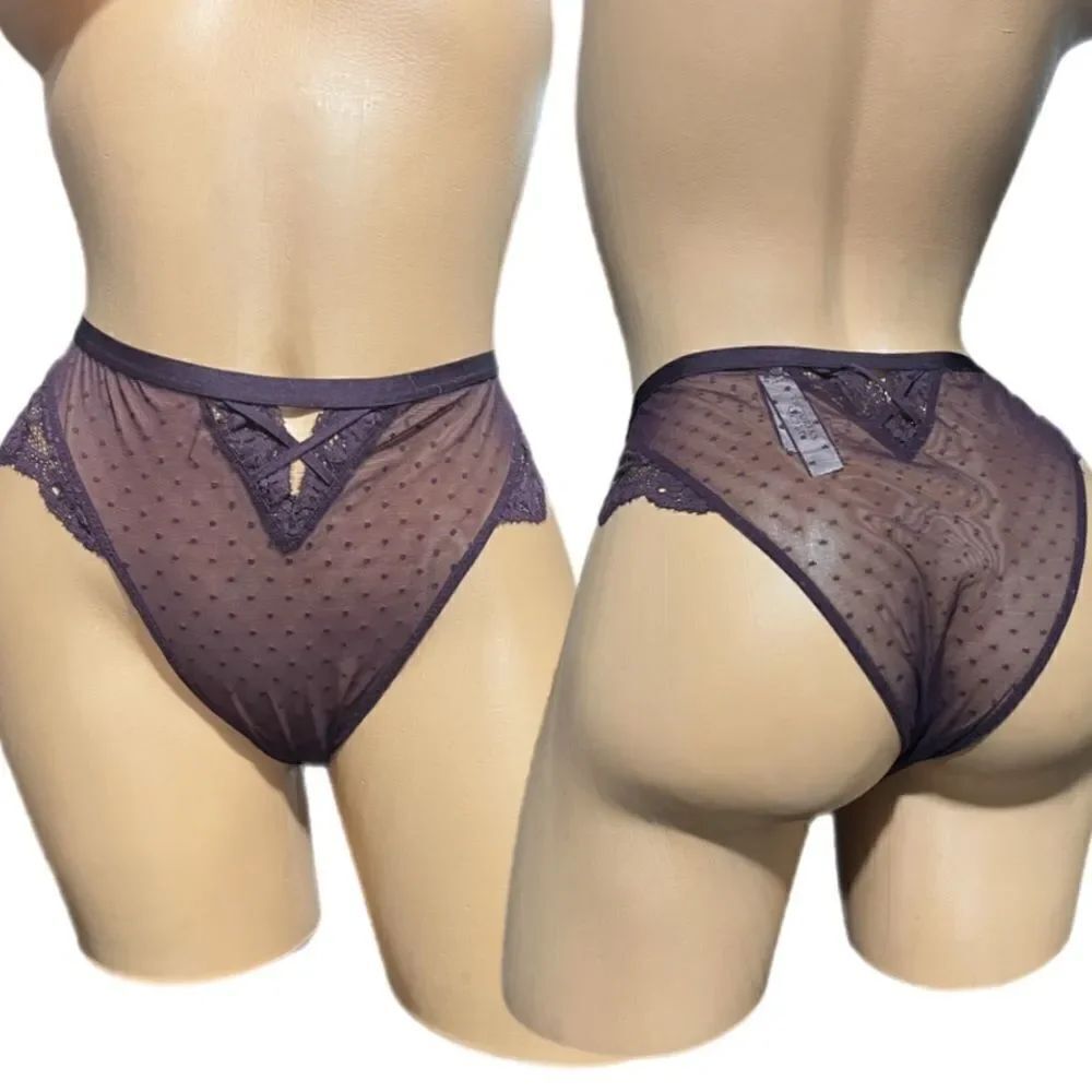 Victorias Secret Dream Angels Sexy Sheer Mesh Brazilian Slip panty wine Medium